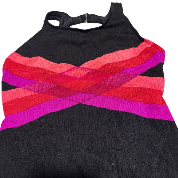 VTG Jantzen One Piece Swimsuit XS Racerback Black Pink Red Striped Retro Diving - Picture 3 of 14